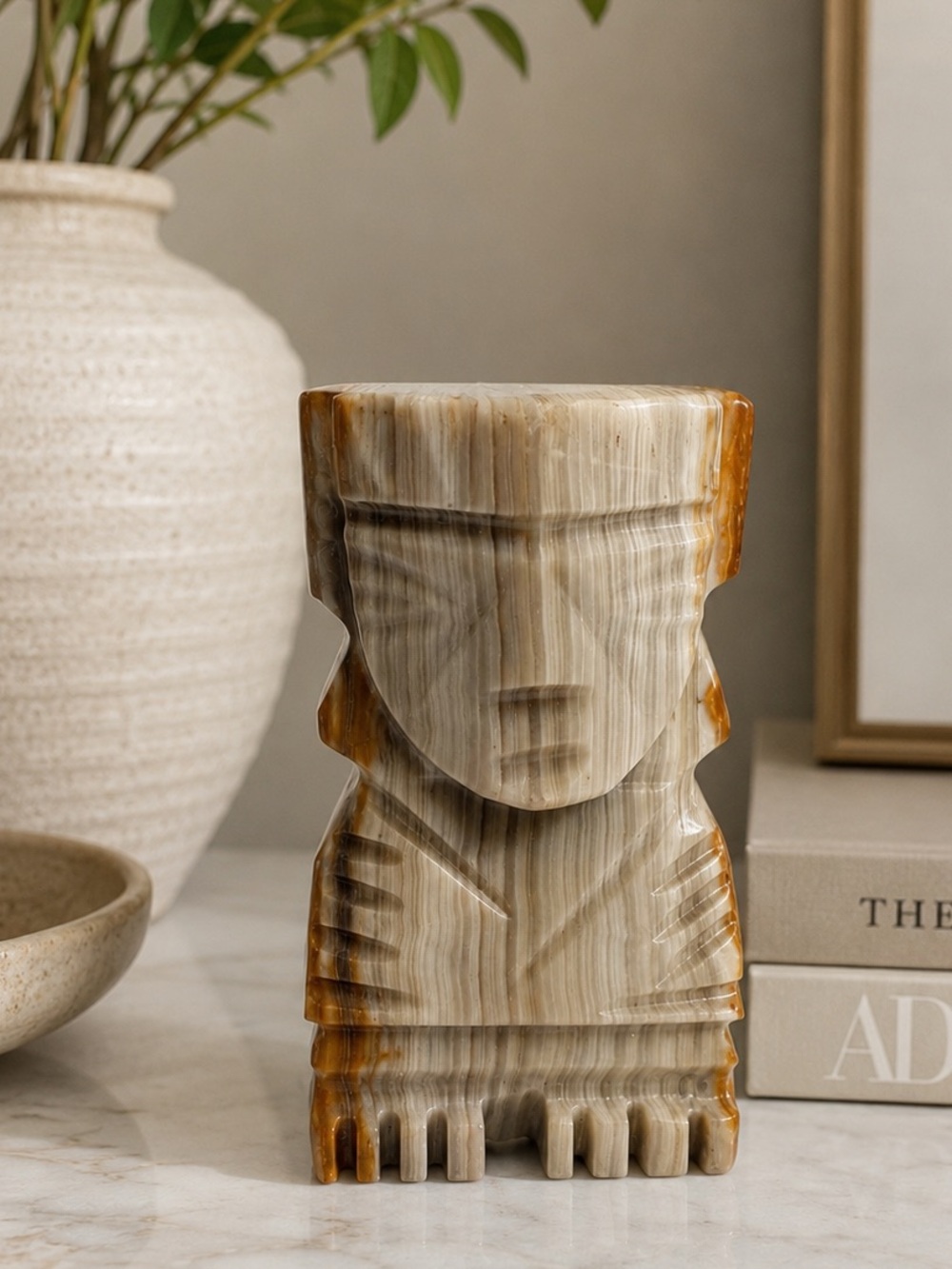 Vintage Mexican Carved Onyx Stone Bust | Sculptured 5” Bookend